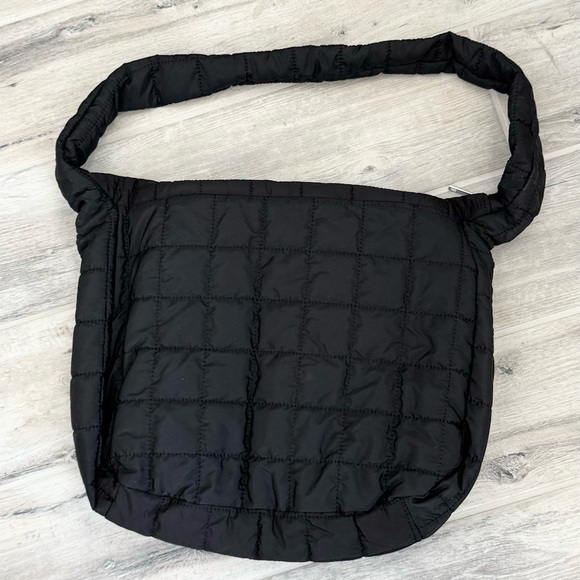 Quilted Black Large Nylon Shoulder Bag - Picture 1 of 5